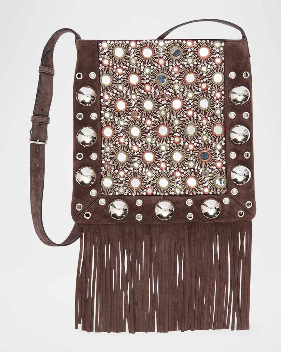 Nellcote Medium Studded Fringed Suede Crossbody Bag